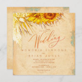 Hot Sunset Sunflower Square Einladung zur Hochzeit (Vorne/Hinten)