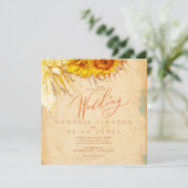 Hot Sunset Sunflower Square Einladung zur Hochzeit (Stehend Vorderseite)