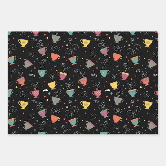 Hot Tasse Tee, bunte Kaffeetassen, die dampfen Geschenkpapier Set (Vorderseite)