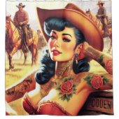 Hot Tattoo Cowgirl Duschvorhang (Vorderseite)