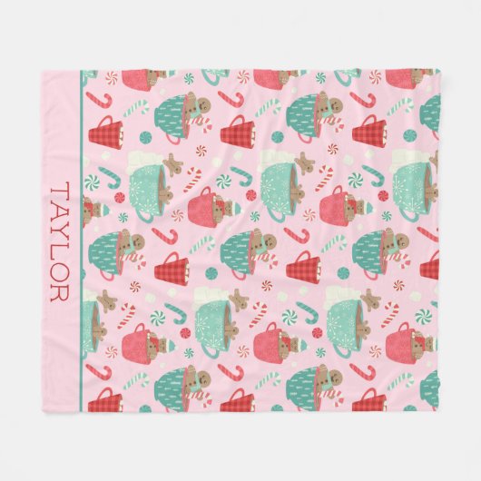 Hot Tub Niedliches Pink-Kakao-Muster Fleecedecke (Vorderseite (Horizontal))