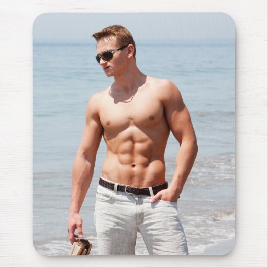 Hot Typ Bare Chest Muskel Abs Beach Shirless Mousepad (Vorne)