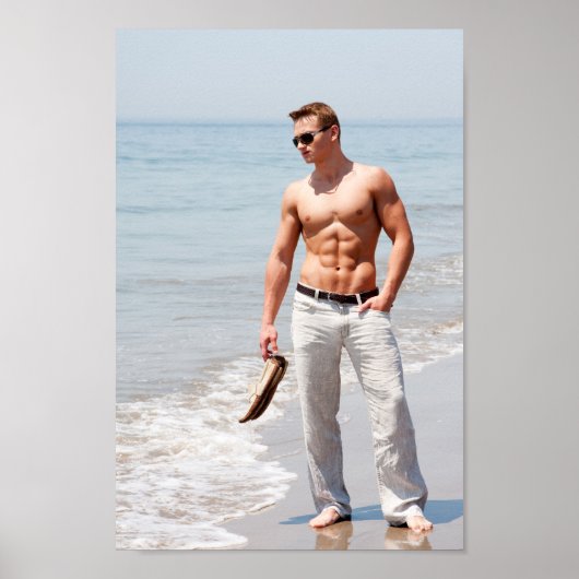 Hot Typ Bare Chest Muskel Abs Beach Shirless Poster (Vorne)