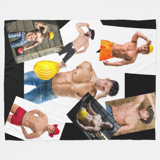 Hot Typ Cowboys & Construction Workers Collage Fleecedecke (Vorderseite (Horizontal))