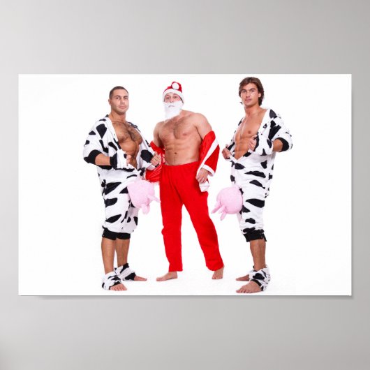 Hot Typ Muscular Men Santa Outfit Funny Christmas Poster (Vorne)