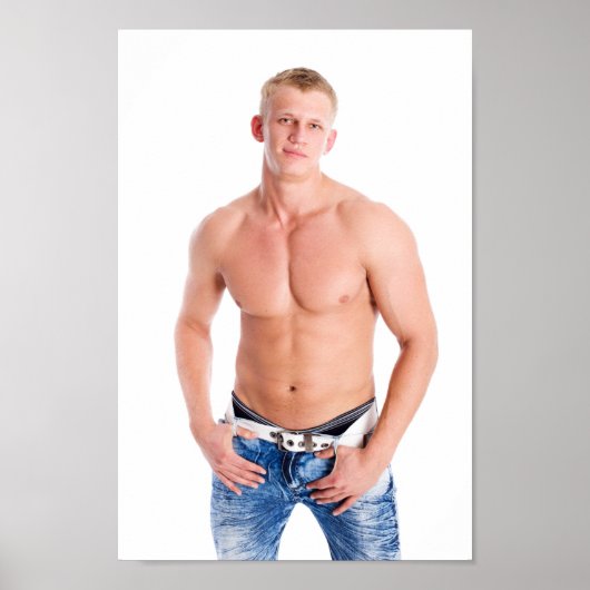Hot Typ Sexy Shirless Muscle Blond Hunk in Jeans Poster (Vorne)