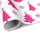 Hot White & Pink Winter Weihnachtsbaum Geschenkpapier (Rolleneckpunkt)