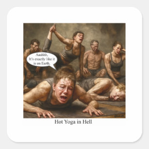 Hot Yoga in Hell. Quadratischer Aufkleber