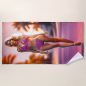 Hot young women model in pink Beach Towel Strandtuch (Vorderseite)