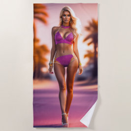 Hot young women model in pink Beach Towel Strandtuch