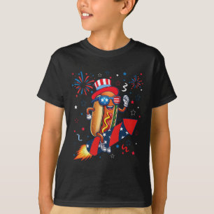 Hotdog 4. Juli Patriotische Rakete und Feuerwerk  T-Shirt