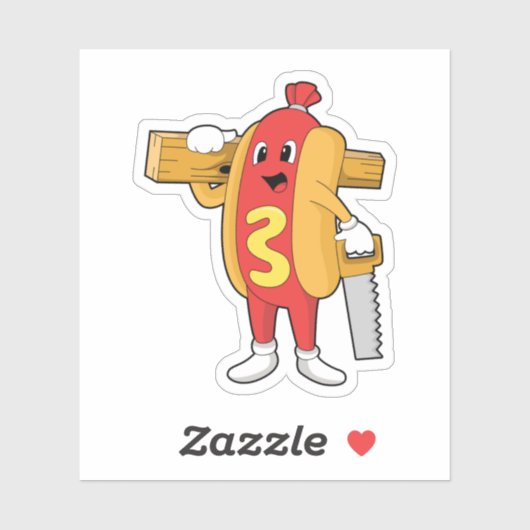 Hotdog als Carpenter mit Säge und Holz Aufkleber (Blatt)