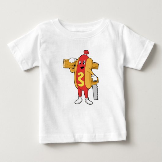 Hotdog als Carpenter mit Säge und Holz Baby T-shirt (Vorderseite)
