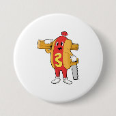 Hotdog als Carpenter mit Säge und Holz Button (Vorderseite)