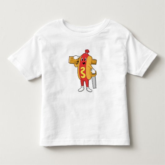 Hotdog als Carpenter mit Säge und Holz Kleinkind T-shirt (Vorderseite)
