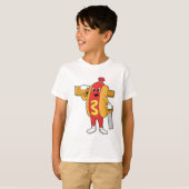 Hotdog als Carpenter mit Säge und Holz T-Shirt (Vorne ganz)