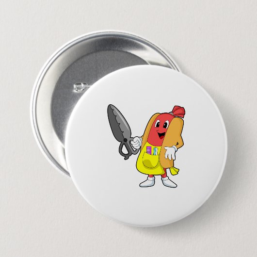 Hotdog als Friseur mit Schere Button (Vorne & Hinten)