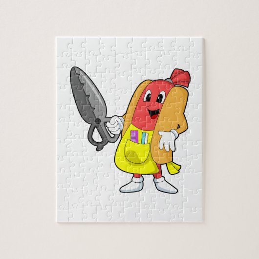 Hotdog als Friseur mit Schere Puzzle (Vertikal)