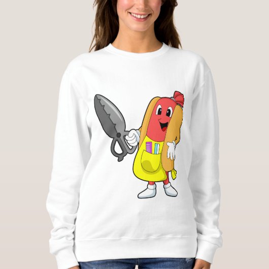 Hotdog als Friseur mit Schere Sweatshirt (Vorderseite)