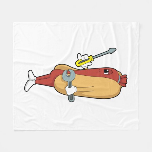 Hotdog als Mechaniker mit Tool Fleecedecke (Vorderseite (Horizontal))