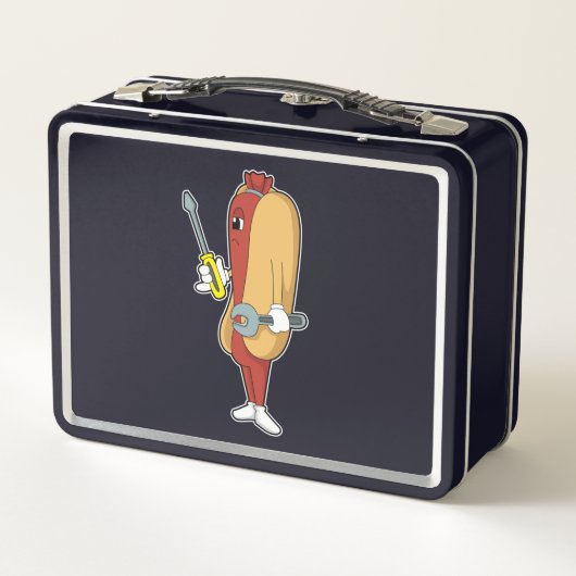 Hotdog als Mechaniker mit Tool Metall Brotdose (Rückseite)