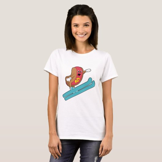 Hotdog als Ski-Jumper mit Ski.PNG T-Shirt (Vorne ganz)