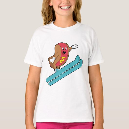 Hotdog als Ski-Jumper mit Ski.PNG T-Shirt (Vorderseite)