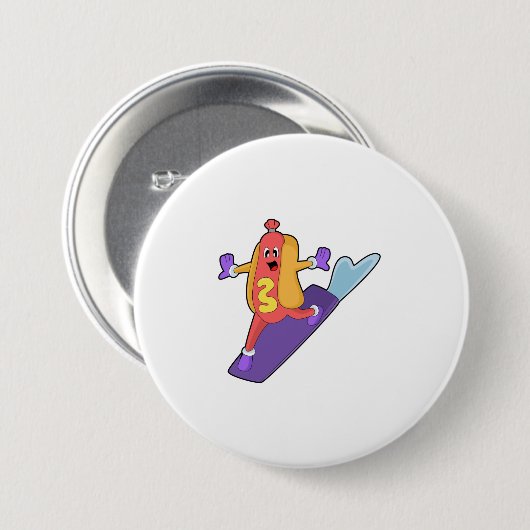 Hotdog als Snowboarder mit Sonowboard Button (Vorne & Hinten)