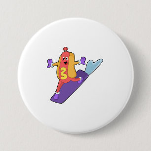 Hotdog als Snowboarder mit Sonowboard Button