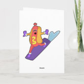 Hotdog als Snowboarder mit Sonowboard Karte (Rückseite)