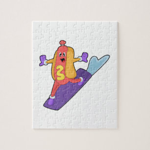 Hotdog als Snowboarder mit Sonowboard Puzzle