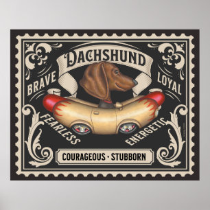 Hotdog-Auto mit niedlicher Dackel Poster