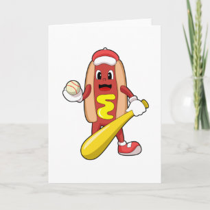 Hotdog bei Baseball mit Baseballschläger Karte