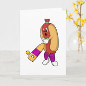 Hotdog bei Cricket mit Cricket-Schläger Karte (Gelbe Blume)