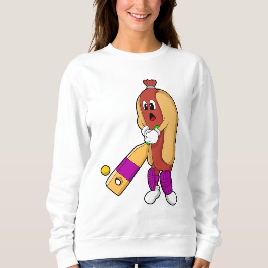 Hotdog bei Cricket mit Cricket-Schläger Sweatshirt (Vorderseite)