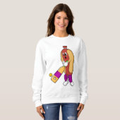 Hotdog bei Cricket mit Cricket-Schläger Sweatshirt (Vorne ganz)
