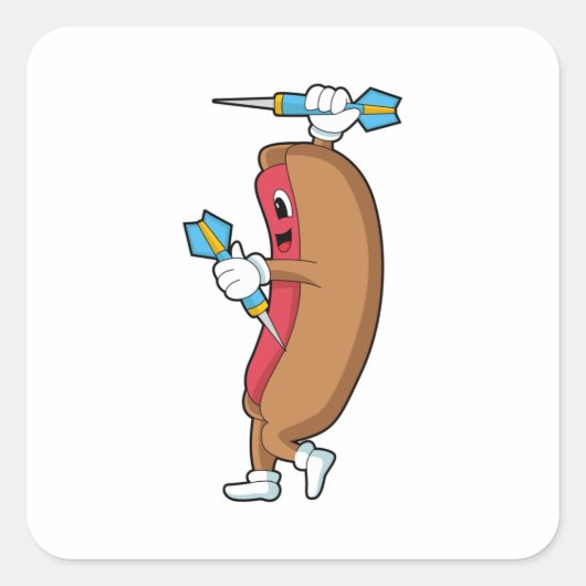 Hotdog bei Darts mit Dart.PNG Quadratischer Aufkleber (Vorderseite)