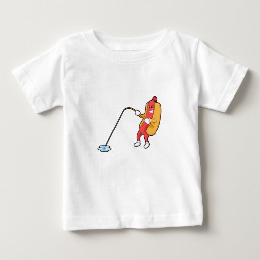 Hotdog beim Angeln mit Angelgestänge Baby T-shirt (Vorderseite)
