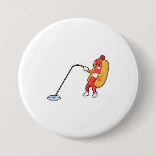 Hotdog beim Angeln mit Angelgestänge Button