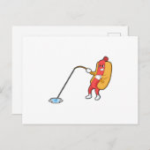 Hotdog beim Angeln mit Angelgestänge Postkarte (Vorne/Hinten)
