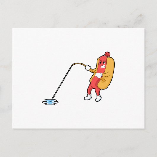 Hotdog beim Angeln mit Angelgestänge Postkarte (Vorderseite)