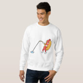 Hotdog beim Angeln mit Angelgestänge Sweatshirt (Vorne ganz)