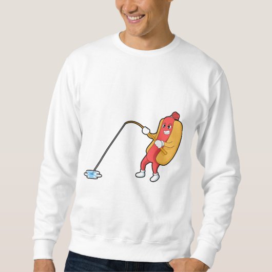 Hotdog beim Angeln mit Angelgestänge Sweatshirt (Vorderseite)