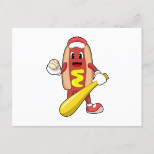 Hotdog beim Baseball mit Baseballschläger Postkarte
