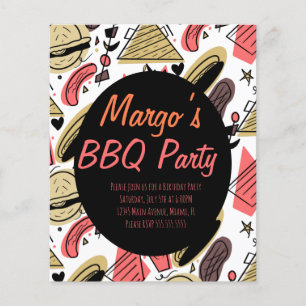 Hotdog Burger Doodle BBQ Geburtstagsmuster Flyer
