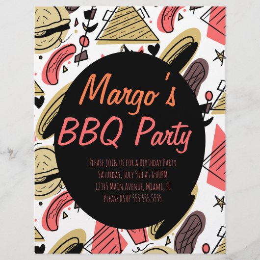 Hotdog Burger Doodle BBQ Geburtstagsmuster Flyer (Vorne)