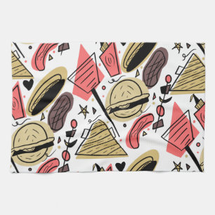 Hotdog Burger Doodle BBQ Geburtstagsmuster       Geschirrtuch