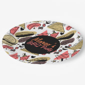 Hotdog Burger Doodle BBQ Geburtstagsmuster Pappteller (Schrägansicht)