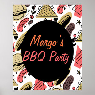 Hotdog Burger Doodle BBQ Geburtstagsmuster Poster