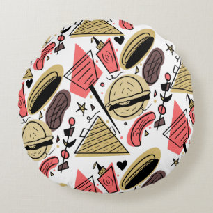 Hotdog Burger Doodle BBQ Geburtstagsmuster        Rundes Kissen
